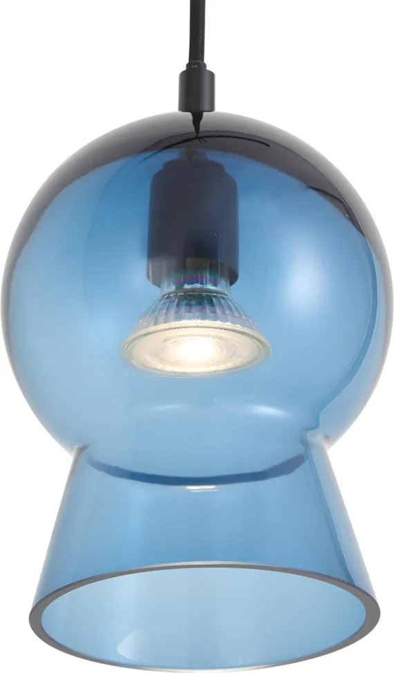 Retro hanglamp zwart met blauw glas voor railsysteem 1-fase - Iconic Bell