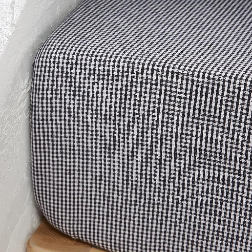 Hoeslaken in gewassen linnen omslag 30cm,Linot Carreaux