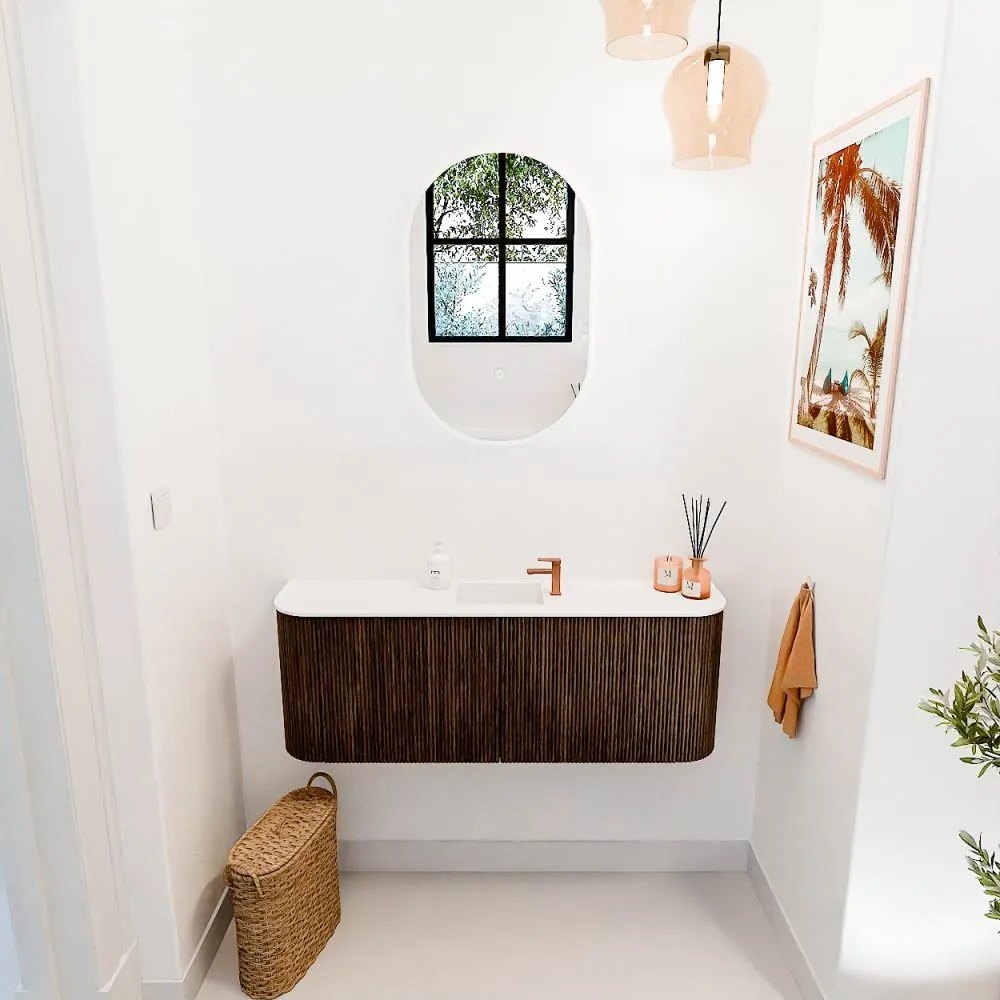 Mondiaz Joya 115cm toiletmeubel ronding links/rechts walnut met wastafel faye midden 1 kraangat talc