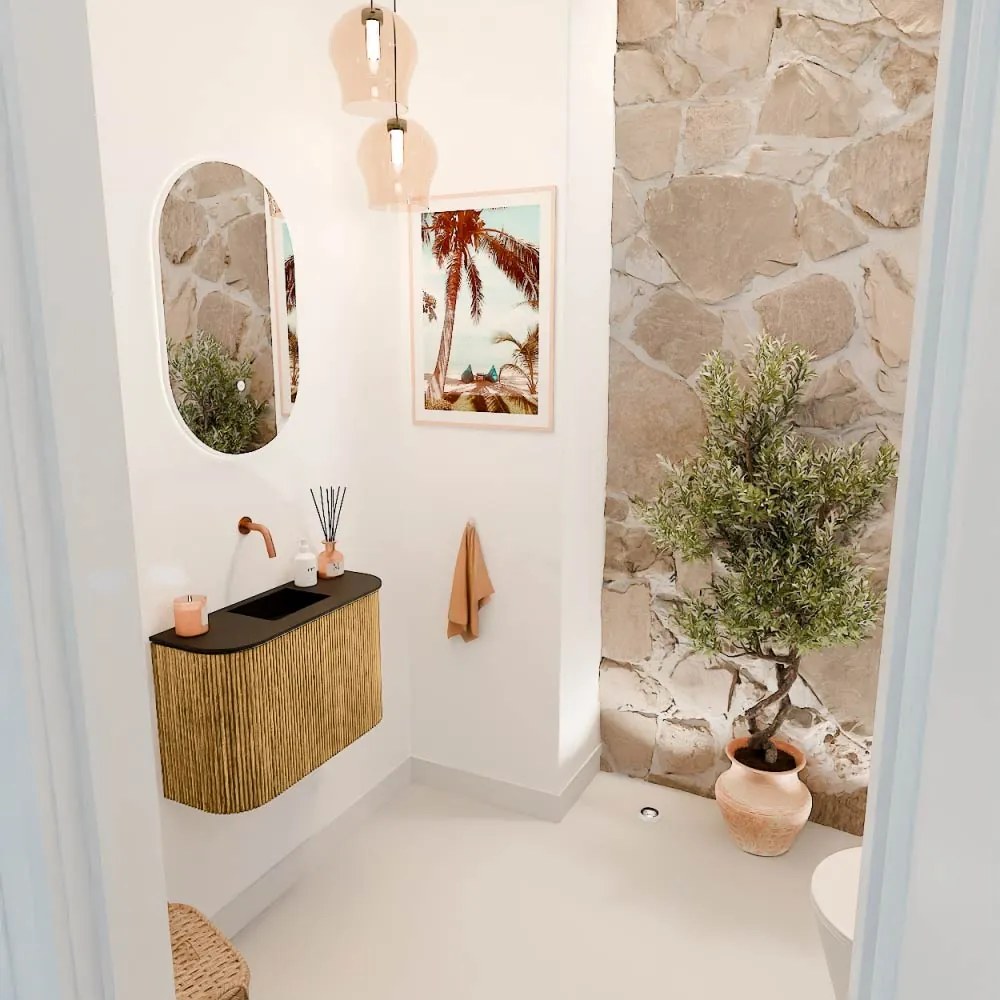 Mondiaz Joya 65cm toiletmeubel ronding links/rechts oak met wastafel faye midden zonder kraangat urban