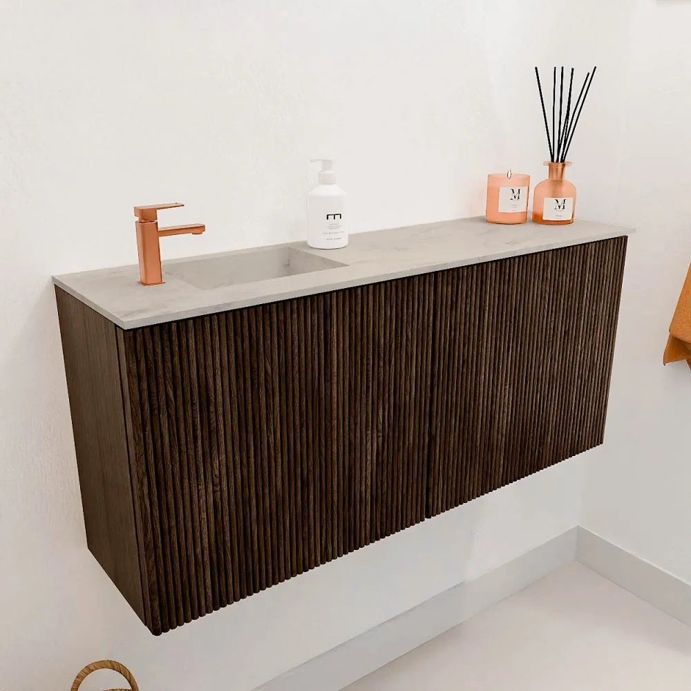 Mondiaz Joya DLux 90cm toiletmeubel walnut met wastafel faye links 1 kraangat opalo