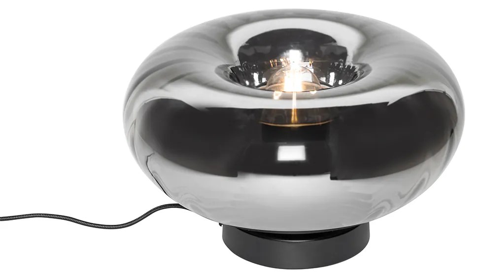 Art Deco tafellamp zwart met smoke glas - Ayesha