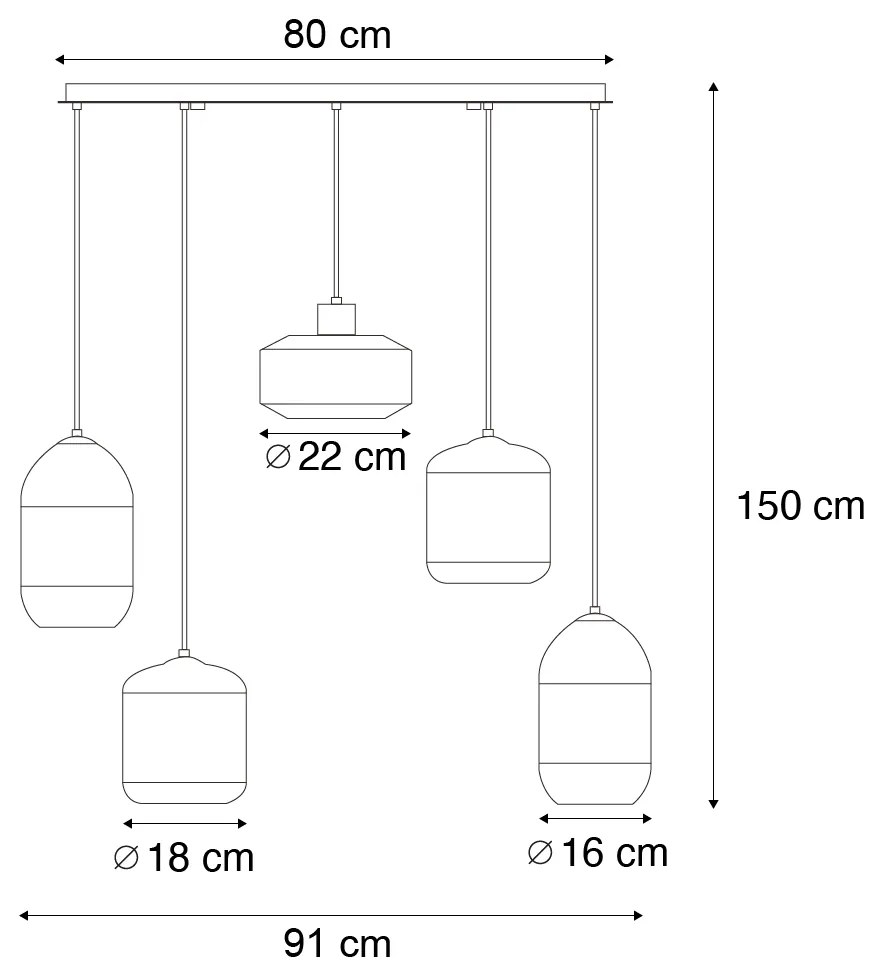 Eettafel / Eetkamer Moderne hanglamp zwart met amber glas 5-lichts - Sheena Modern E27 ovaal Binnenverlichting Lamp