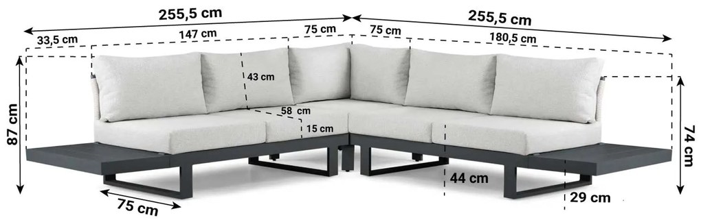 Hoek loungeset 5 personen Aluminium Grijs Lifestyle Garden Furniture Lorenzo