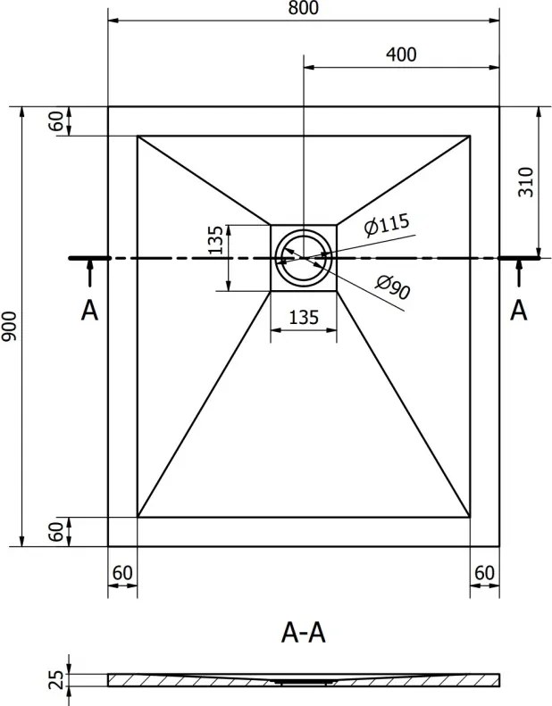 Mexen Stone+ rechthoekige composiet douchebak 90 x 80 cm, wit - 44108090