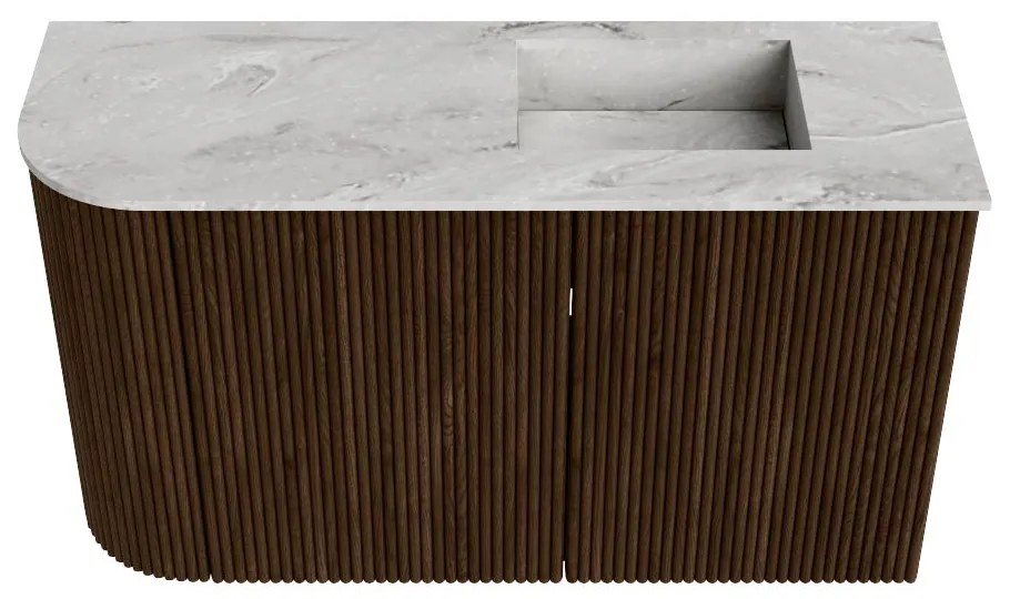 Mondiaz Joya DLux 70cm toiletmeubel ronding links walnut met wastafel faye rechts 1 kraangat glace