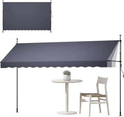 VEVOR Klemzonnescherm 400 cm, in hoogte verstelbaar zonnescherm met handslinger, terraszonnescherm met UPF 80+ zonbescherming, zonnescherm, balkonzonnescherm, ideaal voor terras, balkon en tuin, donkergrijs