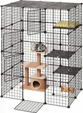 VEVOR Kattenkooi, 4 verdiepingen tellende kattenren, 104,1 x 71,1 x 139,7 cm, doe-het-zelf kattenren, afneembare metalen kooi met 4 deuren, ideaal voor 1-2 katten, kittens, kleine dieren, zwart