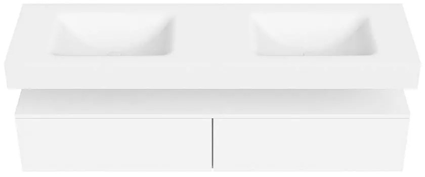 Zaro Alan badmeubel 160cm talc 2 lades met vrijhangende wastafel cloud dubbel zonder kraangat talc