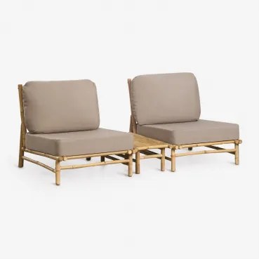 Tuinset Met 2 Fauteuils En Rechthoekige Bijzettafel Van Bamboe Isendra Mokka Bruine Stof - Sklum