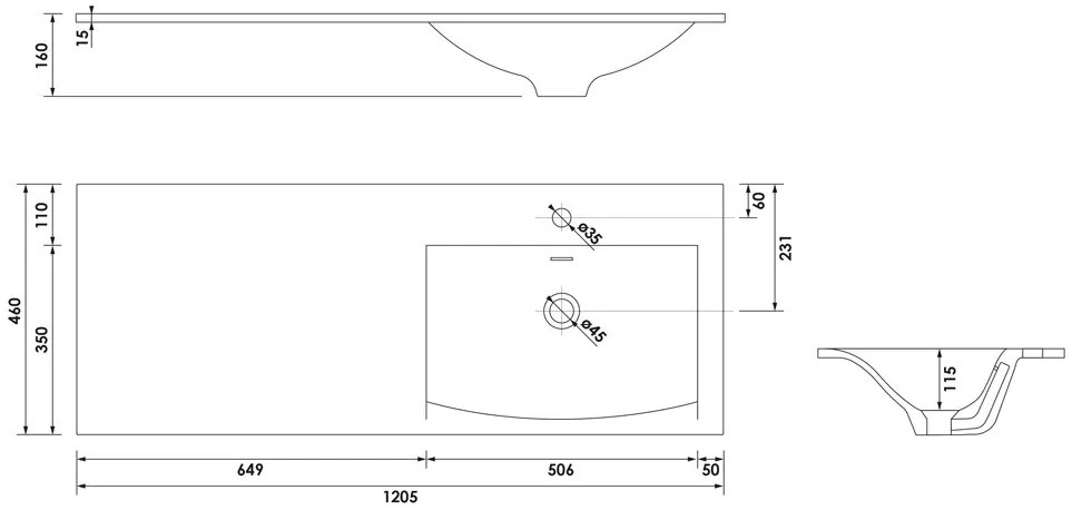 Brauer Glacier wastafel fine stone 120cm rechts met kraangat wit glans