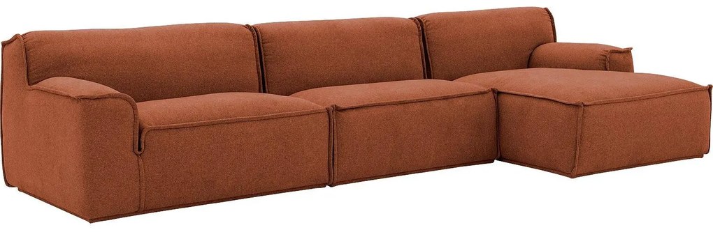 Goossens Excellent Bank Sens oranje, stof, 1,5-zits, urban industrieel met chaise longue rechts