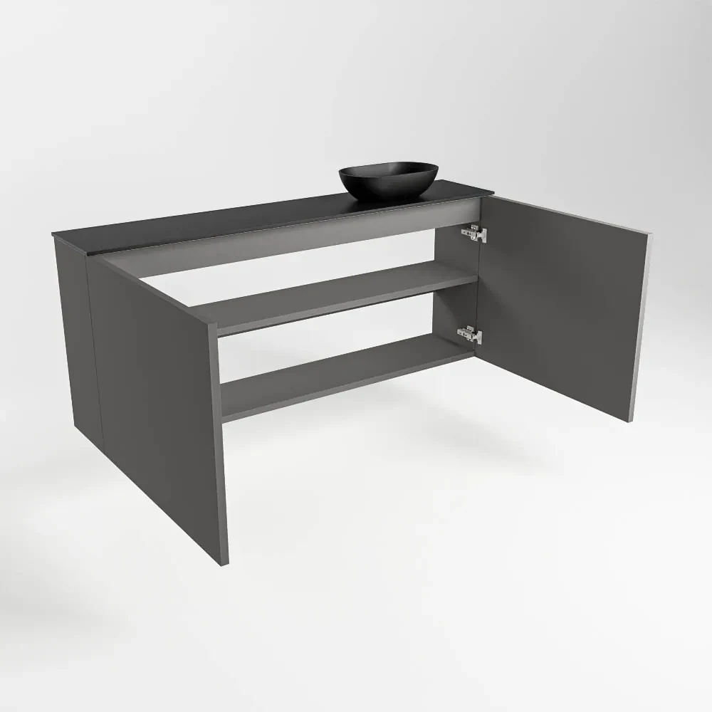 Mondiaz Fowy toiletmeubel 120cm dark grey met zwarte waskom rechts en kraangat