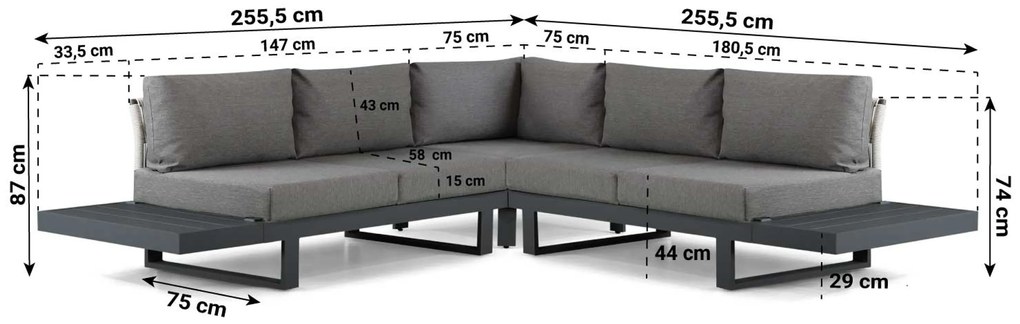 Hoek loungeset 5 personen Aluminium Grijs Lifestyle Garden Furniture Lorenzo