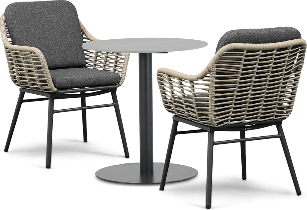 Tuinset Ronde Tuintafel 2 personen 70 cm Rope Grijs Coco Antoni/Como
