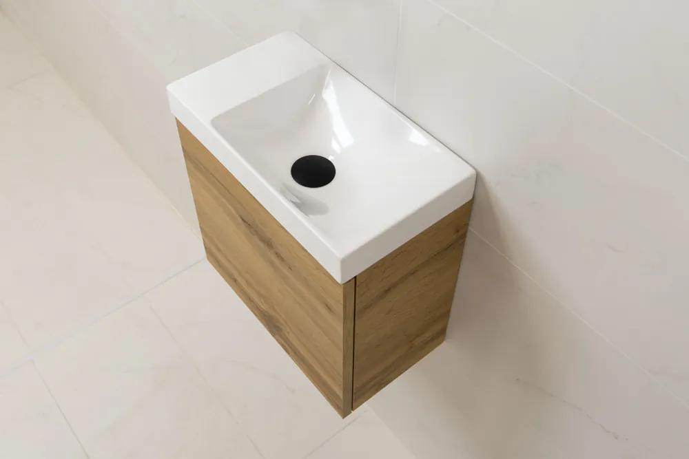 Sanigoods Minimo toiletmeubel 40cm dakota oak met witte fontein zonder kraangat