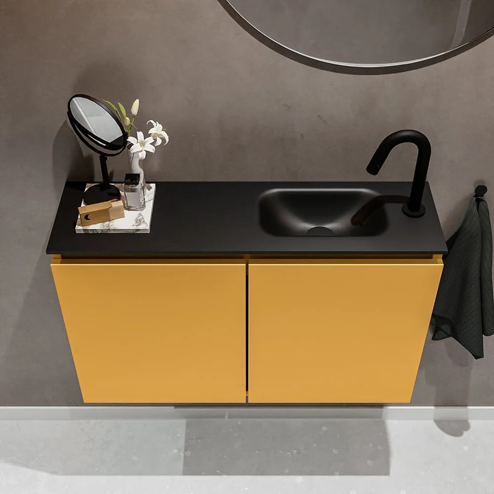 Mondiaz Ture 80cm toiletmeubel ocher met wastafel urban rechts 1 kraangat
