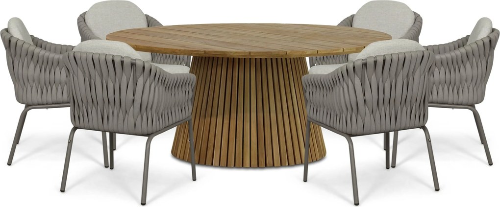 Tuinset Ronde Tuintafel 6 personen 180 cm Rope Taupe  Santika Furniture Santika