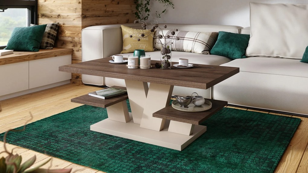 Mazzoni VIVA MAT Bruin eik/beige - MODERNE KOFFIE TAFEL MET SCHAPPEN