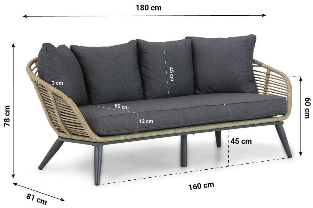 Stoel en Bank Loungeset 5 personen Wicker Taupe  Coco Coco Leonardo