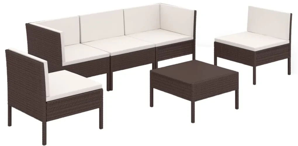 vidaXL 6-delige Loungeset met kussens poly rattan bruin