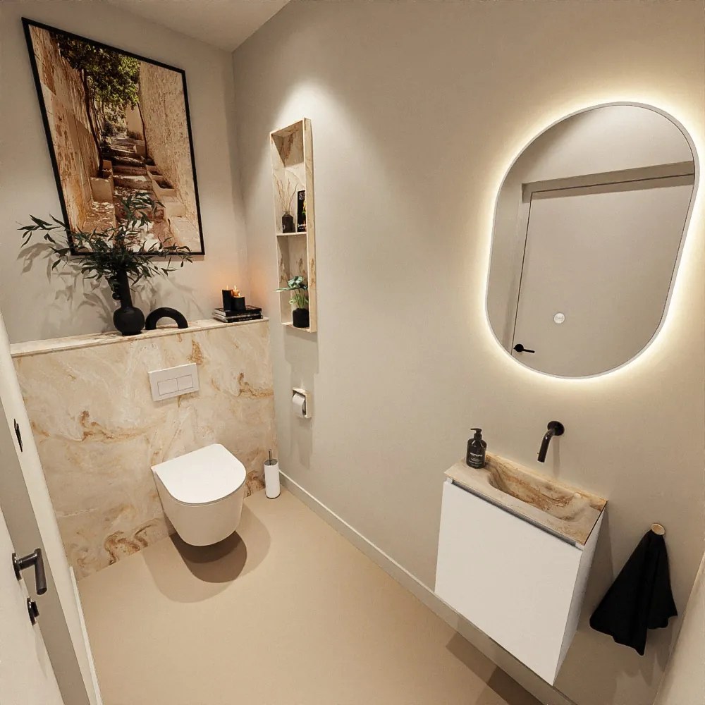 Mondiaz Ture DLux toiletmeubel 40cm talc met wastafel frappe rechts zonder kraangat