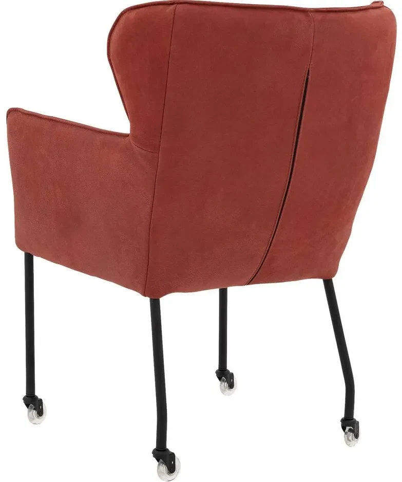 Goossens Excellent Eetkamerstoel Leogang rood leer met armleuning en met wielen, elegant chic