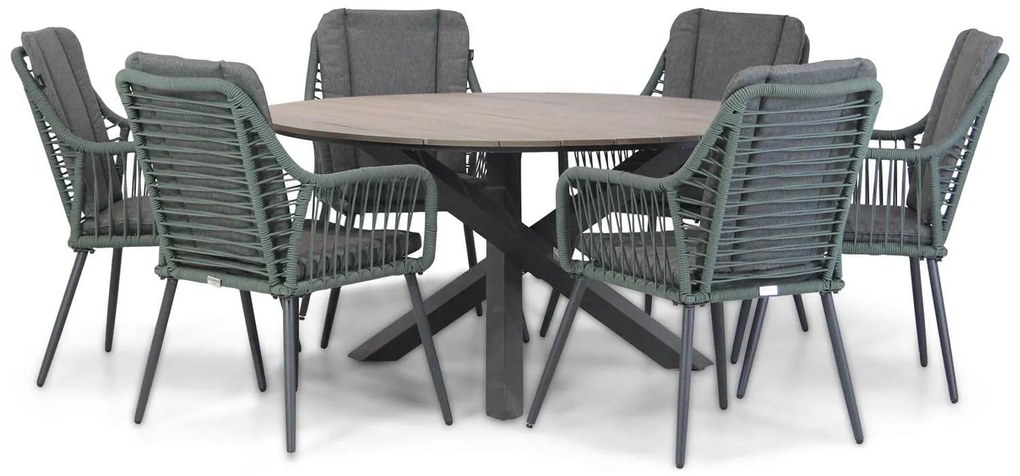 Tuinset Ronde Tuintafel 150 cm Rope /Aluminium/polywood Groen 6 personen Domani Furniture Jachin/Ancona