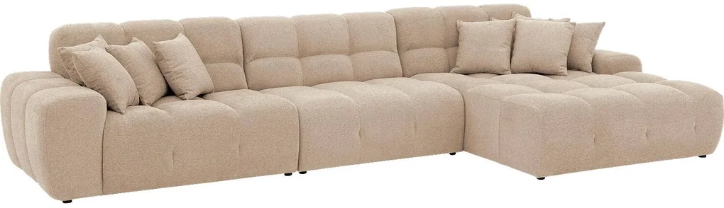 Goossens Excellent Bank Kubus - 30 X 30 Cm Stiksel wit, stof, 1,5-zits, modern design met chaise longue rechts