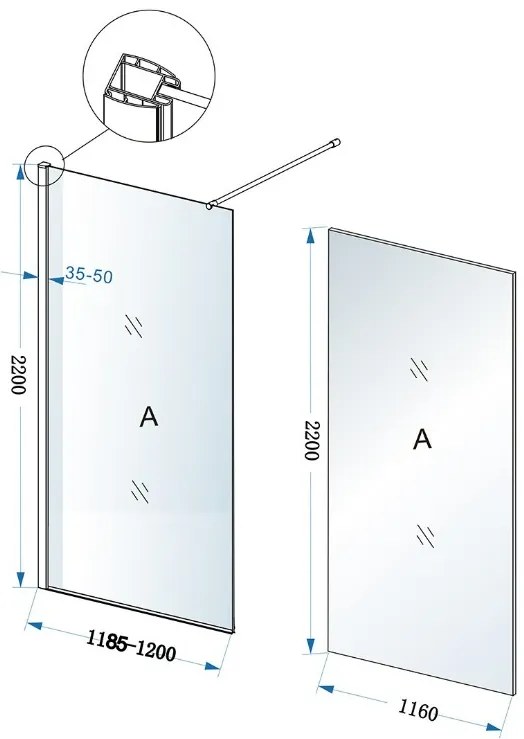 Mueller Eco inloopdouche 120x220 nano-coating helder glas chroom