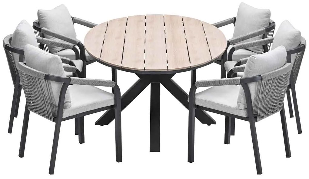 Garden Impressions Tarera tuinset 7-delig taupe - Tulli tuintafel 220x115xH75 cm - light teak vironwood