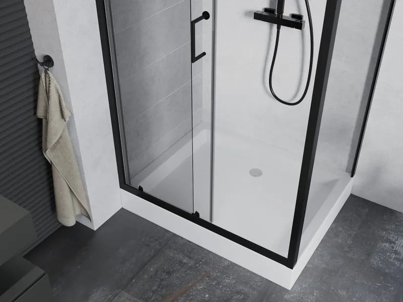 Mexen Apia schuifdouchecabine 120 x 90 cm, transparant, zwart + Rio douchebak - 840-120-090-70-00-4510