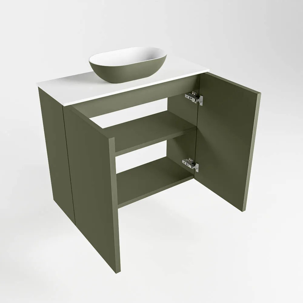 Mondiaz Fowy toiletmeubel 60cm army met legergroene waskom midden en kraangat