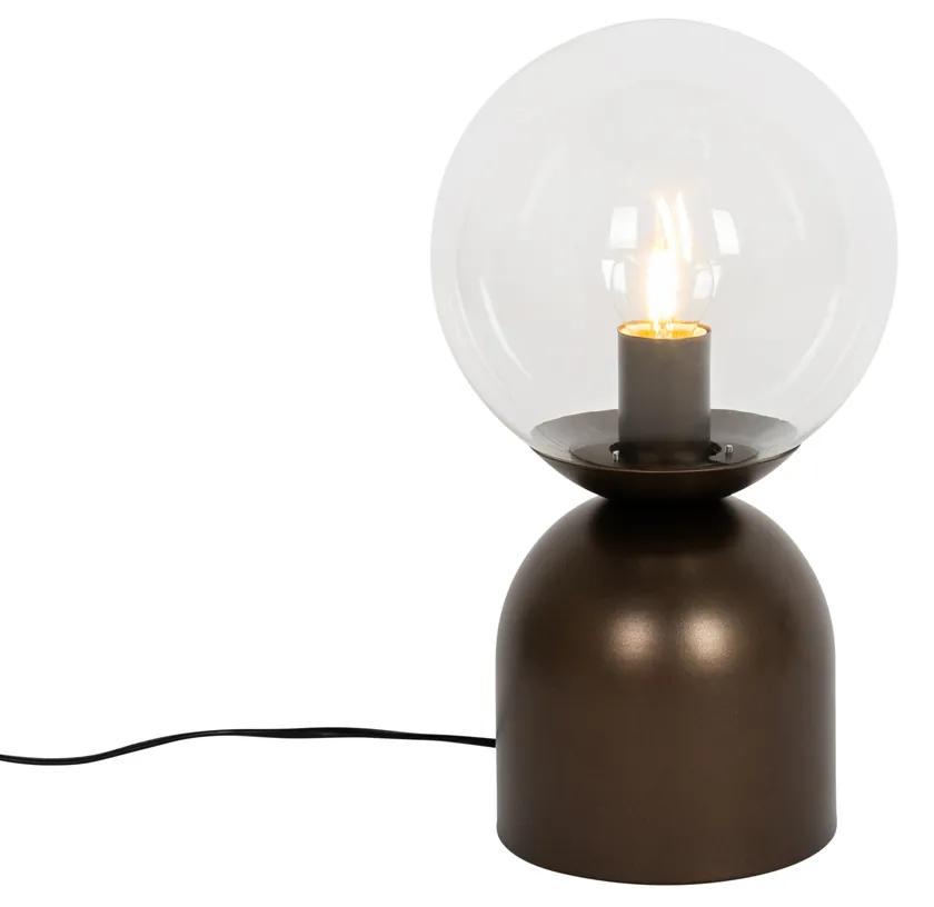 Hotel chique tafellamp donkerbrons met helder glas - Pallon Trend Design E27 bol / globe / rond Binnenverlichting Lamp