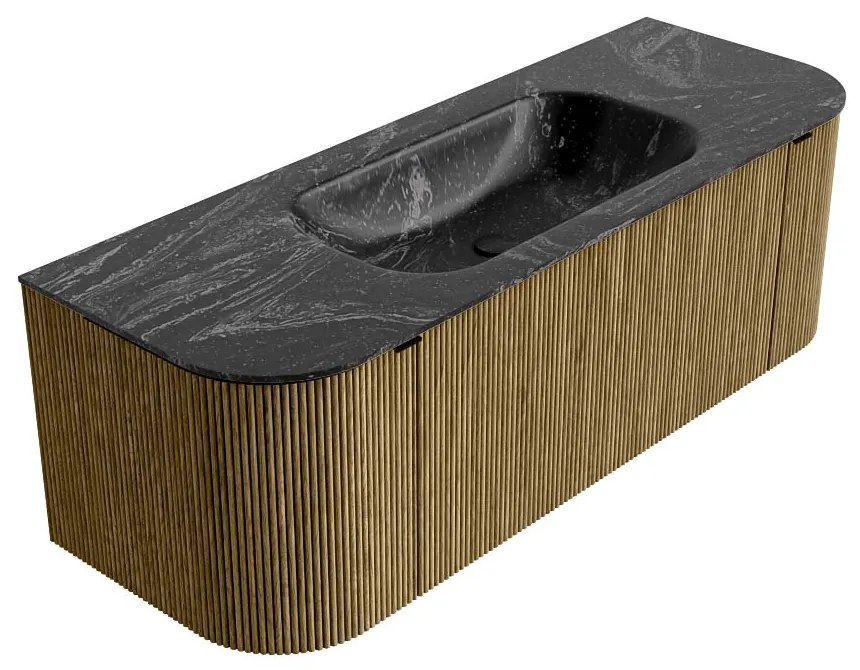 Mondiaz Kurve-dlux 130cm badmeubel ronding links/rechts dusk met 1 lade en 2 deuren en wastafel big small midden zonder kraangat lava