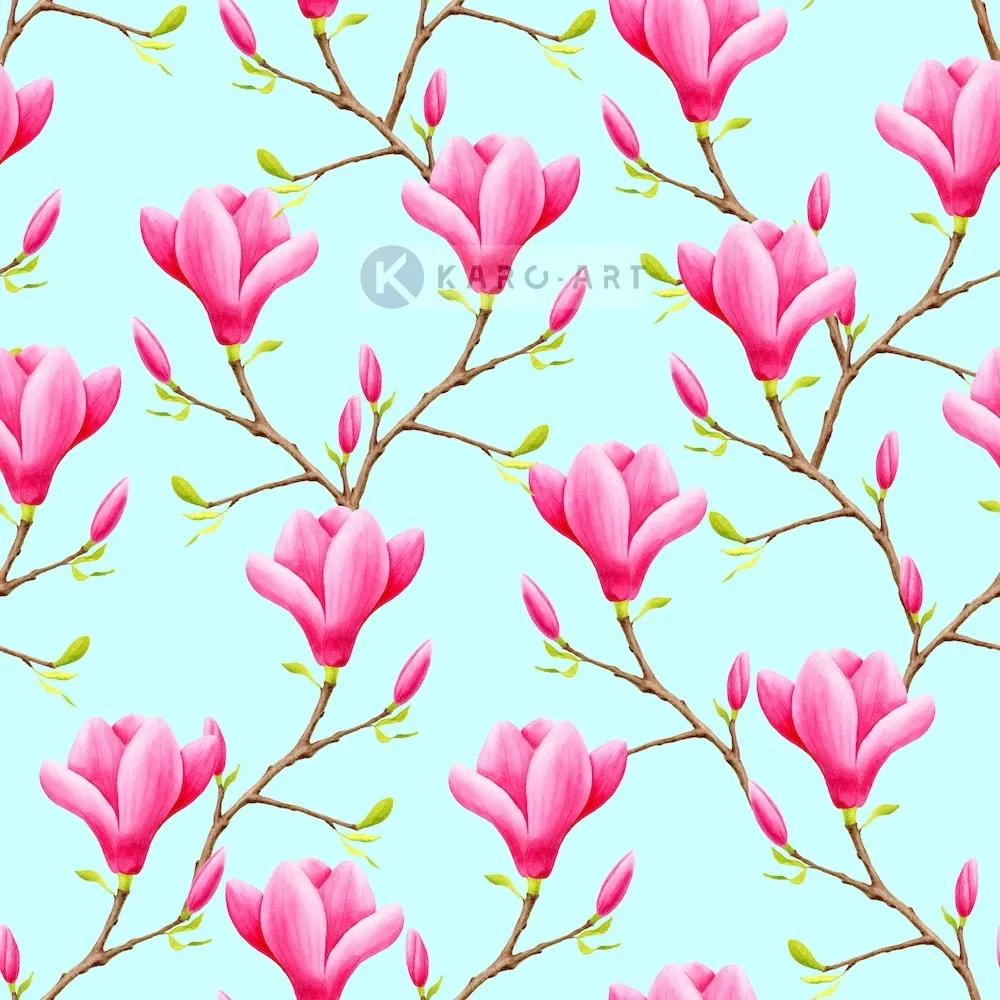 Schilderij - roze Magnolia bloemen naadloos patroon