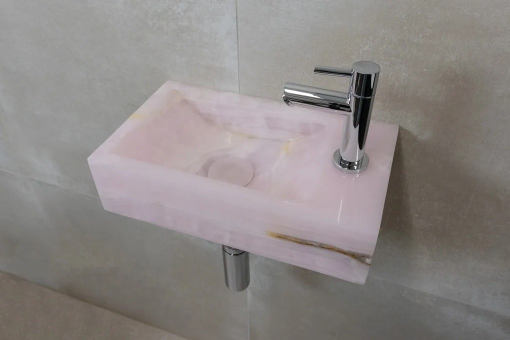 Saniclear Pink Onyx fonteinset met rechte kraan in chroom