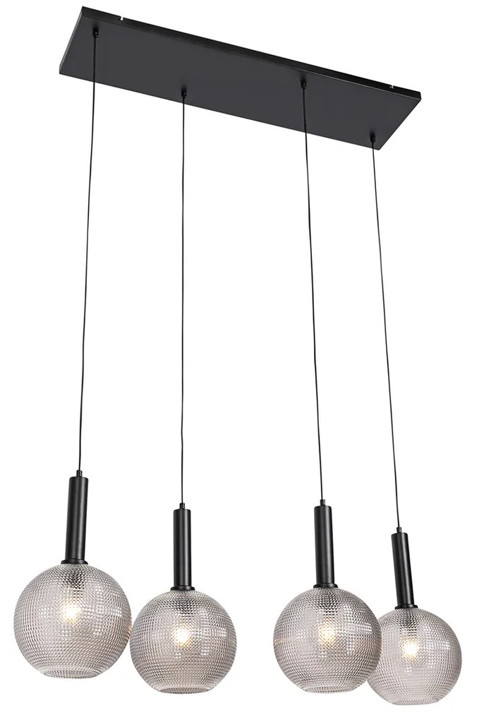 Design hanglamp zwart met smoke glas 4-lichts  - Chico