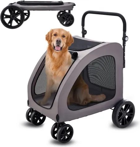 VEVOR Hondenbuggy 79x91x113 cm, Hondenkar 4 Wielen met Remmen, Hondentrolley, Hondentrolley tot 73 kg Draagvermogen, Ademende Mesh Vensters, Verstelbare Hoogte, 600D Oxford Stof, voor Honden, Huisdieren