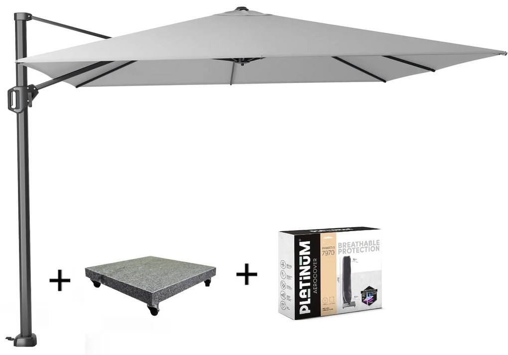 Challenger T1 zweefparasol 300x300 cm lichtgrijs met 90KG voet en hoes