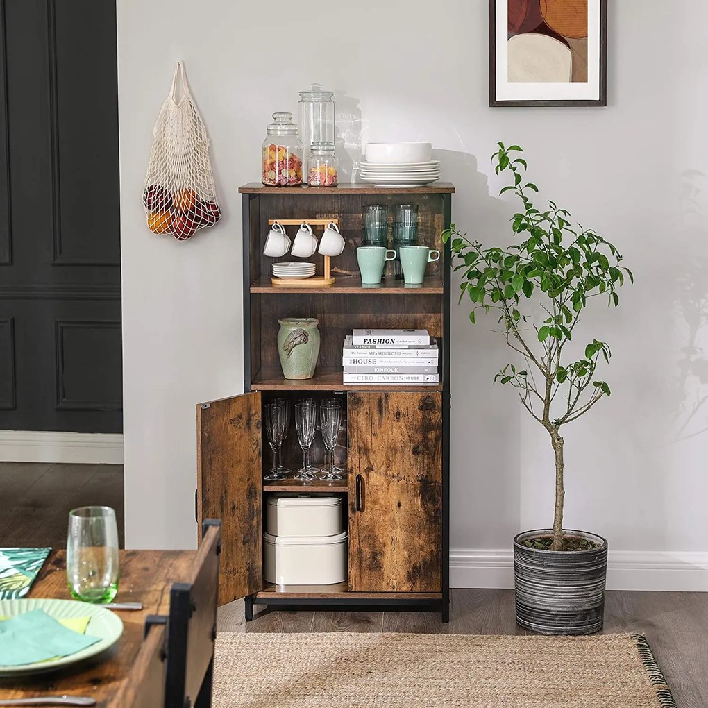 Nancy's Hutchinson Boekenkast - Vintage Houten Kast - Industriële Kasten - 2 Deuren - 60 x 35 x 125 cm (L x B x H)