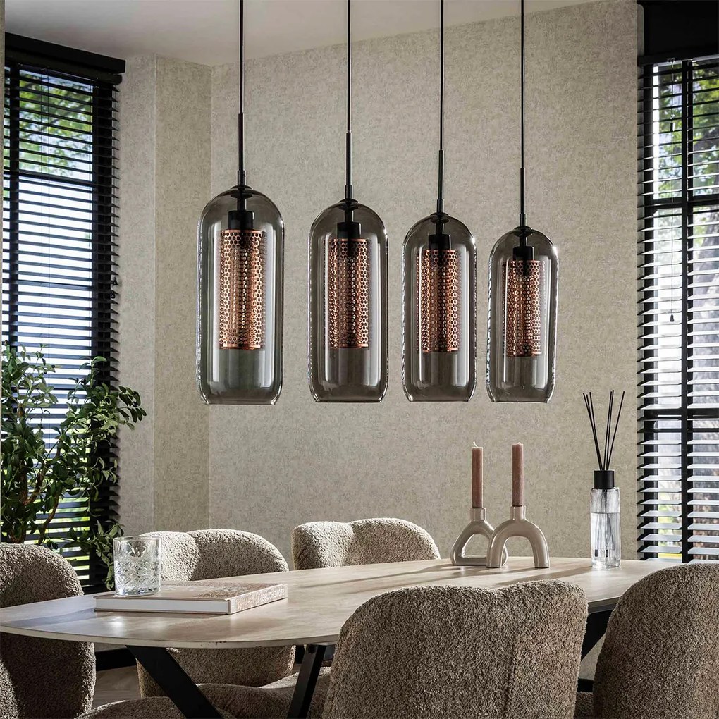 Hanglamp Rookglas En Geperforeerd Staal