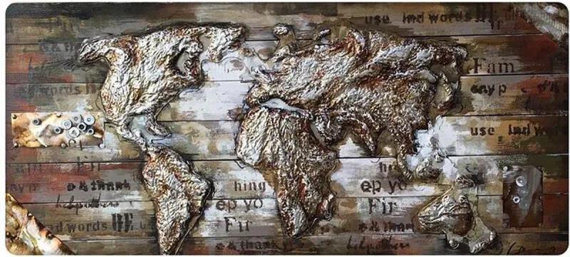 3D houten schilderij wereldkaart
