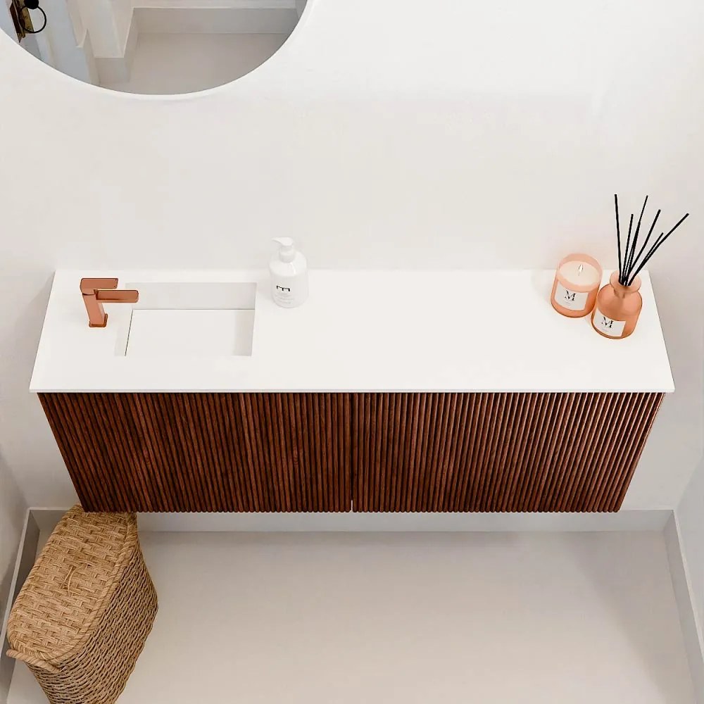 Mondiaz Joya 100cm toiletmeubel ruby met wastafel faye links 1 kraangat talc