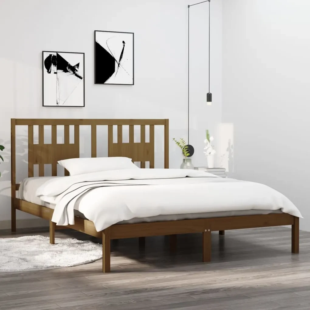 vidaXL Bedframe massief hout honingbruin 150x200 cm 5FT King Size