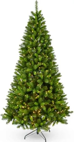 Akron Hinged verlichte kunstkerstboom - 183 cm - Groen - Diameter 99 cm - 684 tips - 300 ledlampjes (warm wit) - Metalen voet