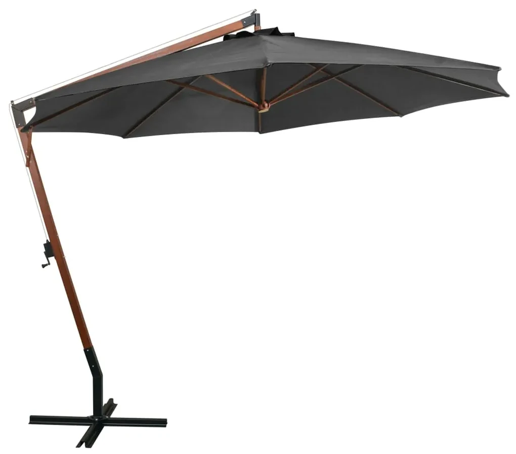 vidaXL Zweefparasol met paal 3,5x2,9 m massief vurenhout antraciet