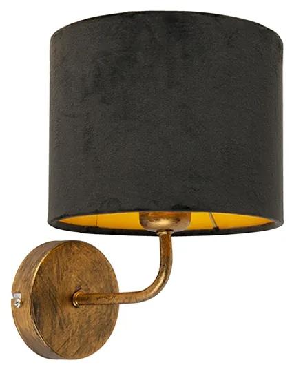 Vintage wandlamp goud met zwarte velours kap - Matt Retro E27 rond Binnenverlichting Lamp