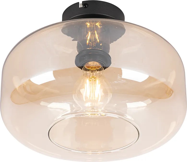 Smart plafondlamp zwart met amber glas incl. Wifi A60 - Bizle