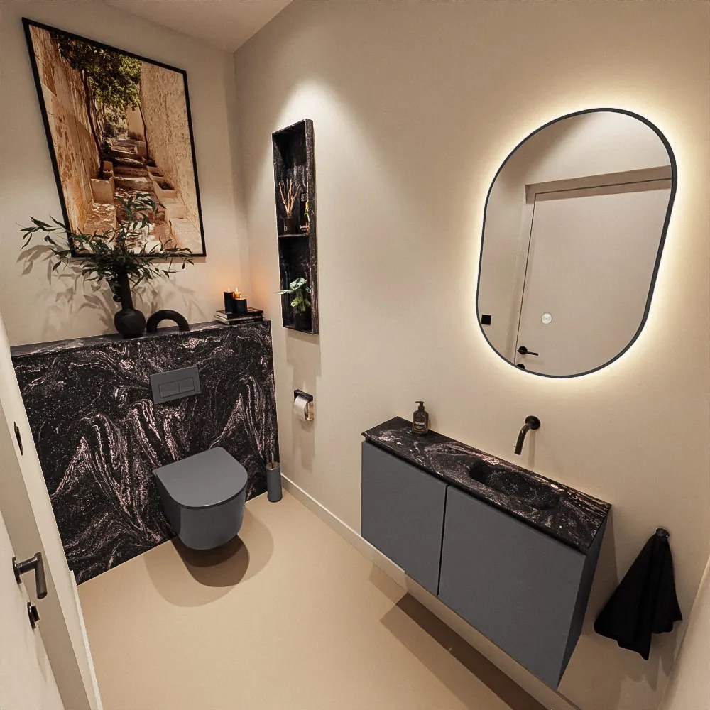 Mondiaz Ture DLux toiletmeubel 80cm dark grey met wastafel lava rechts zonder kraangat